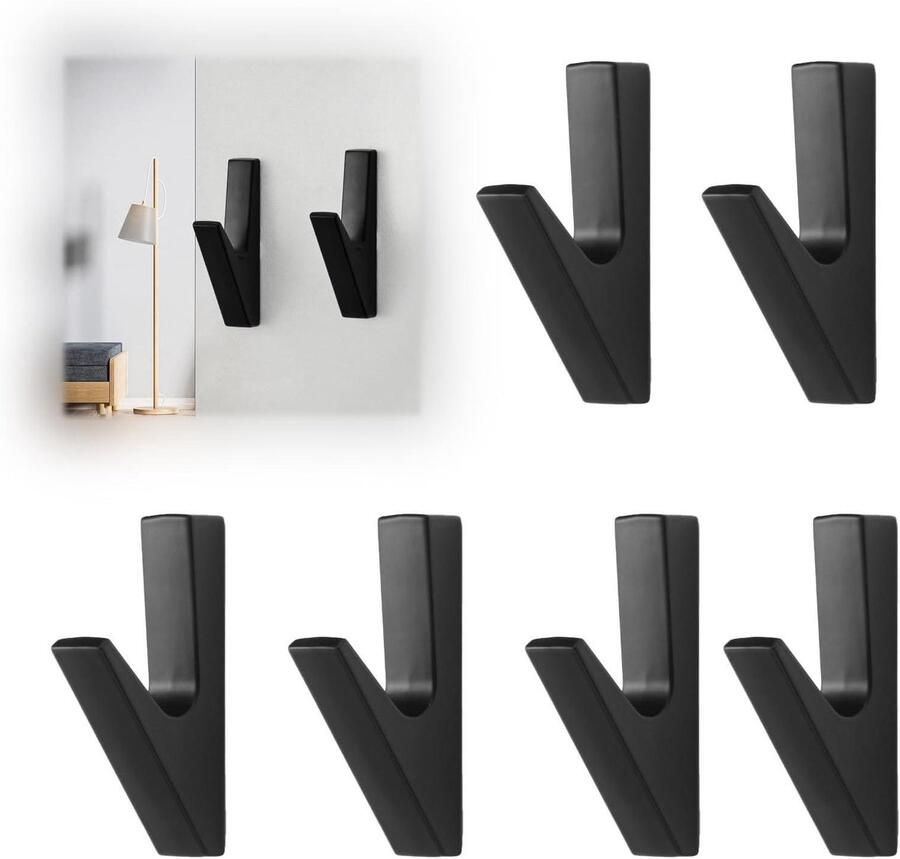 Allecto Plus 6 stuks kapstokhaken zwart aluminium wandmontage 66 kg max gewicht moderne stijl mat zwart verborgen schroeven eenvoudige installatie