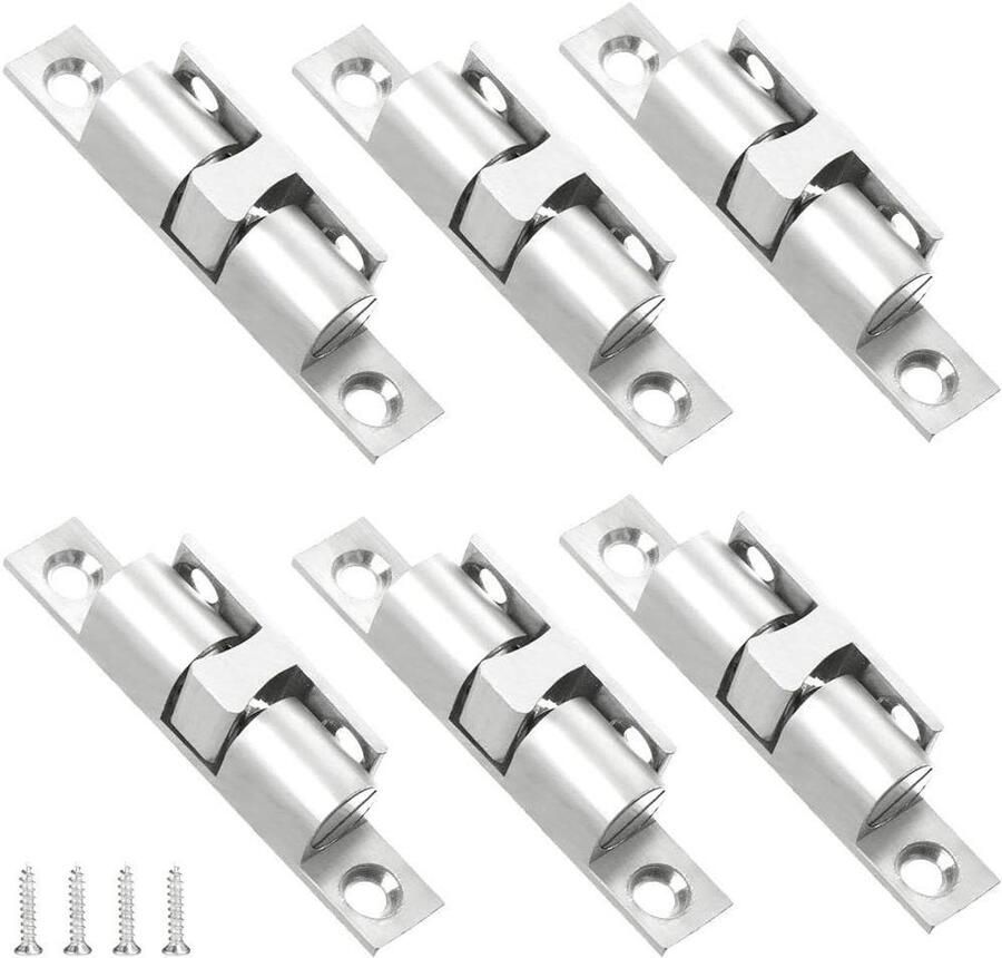 Allecto plus 6 stuks messing dubbele kogelsnapper voor keukenkasten en deursluiting zilver