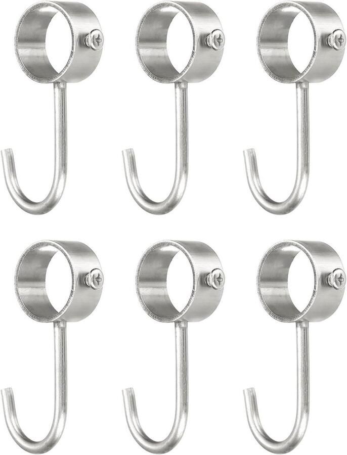 Allecto Plus 6 Roestvrijstalen Haken voor Buisstangen 25 mm Verstelbare Binnendiameter Kledingkast Accessoires Zilverkleurig
