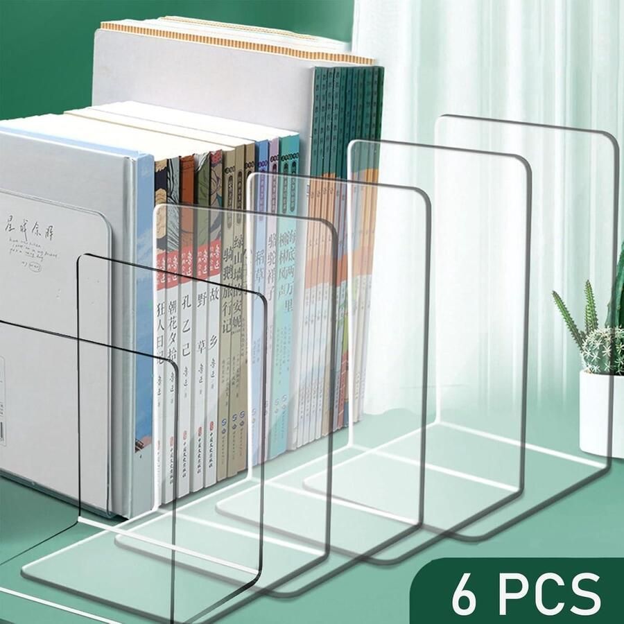 Allecto Plus 6 stuks transparante acryl boekensteunen voor boekenkasten en planken Bureau-organisatie
