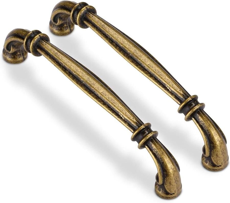 Allecto plus 6 Stuks Vintage Antiek Messing Zinklegering Kastgrepen Retro Kasttrekken Ladenhandvatten voor Keukenmeubelen Bronzen Look 96mm Gatafstand