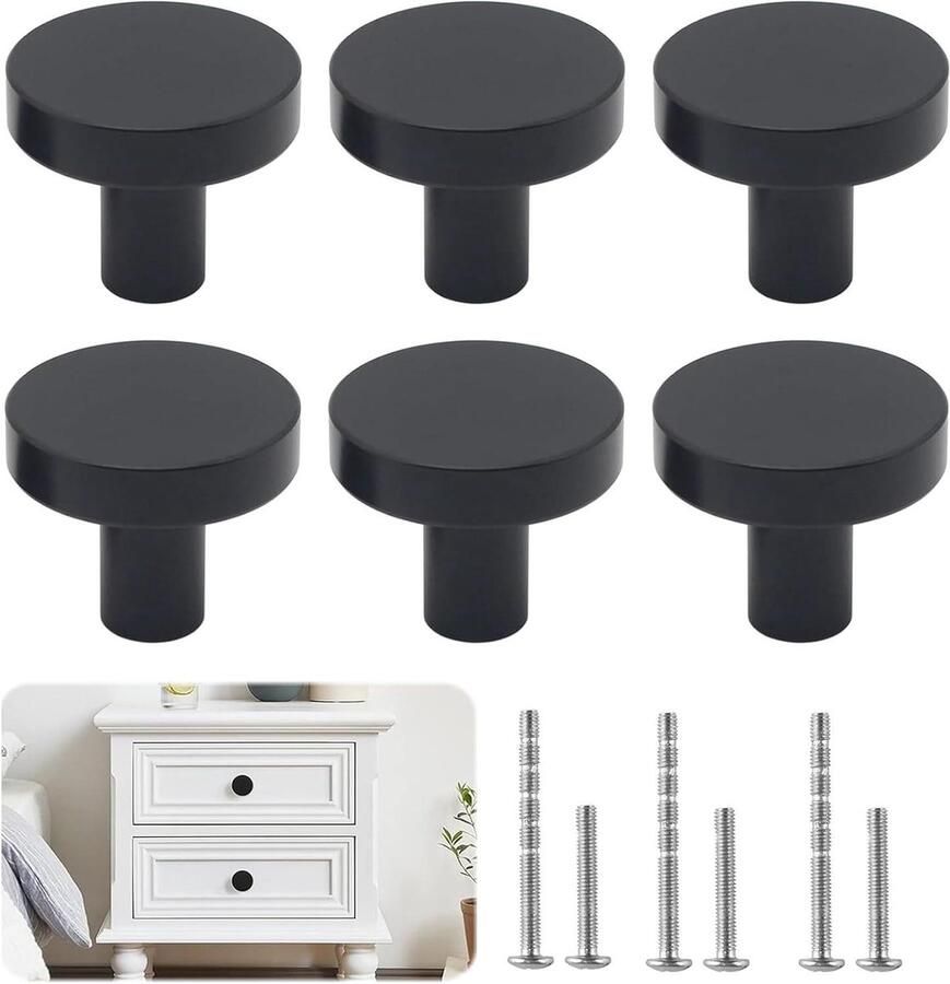 Allecto Plus 6 stuks zwarte kastknoppen voor keukenkasten en laden Deurgrepen Geschikt voor bureauladekasten
