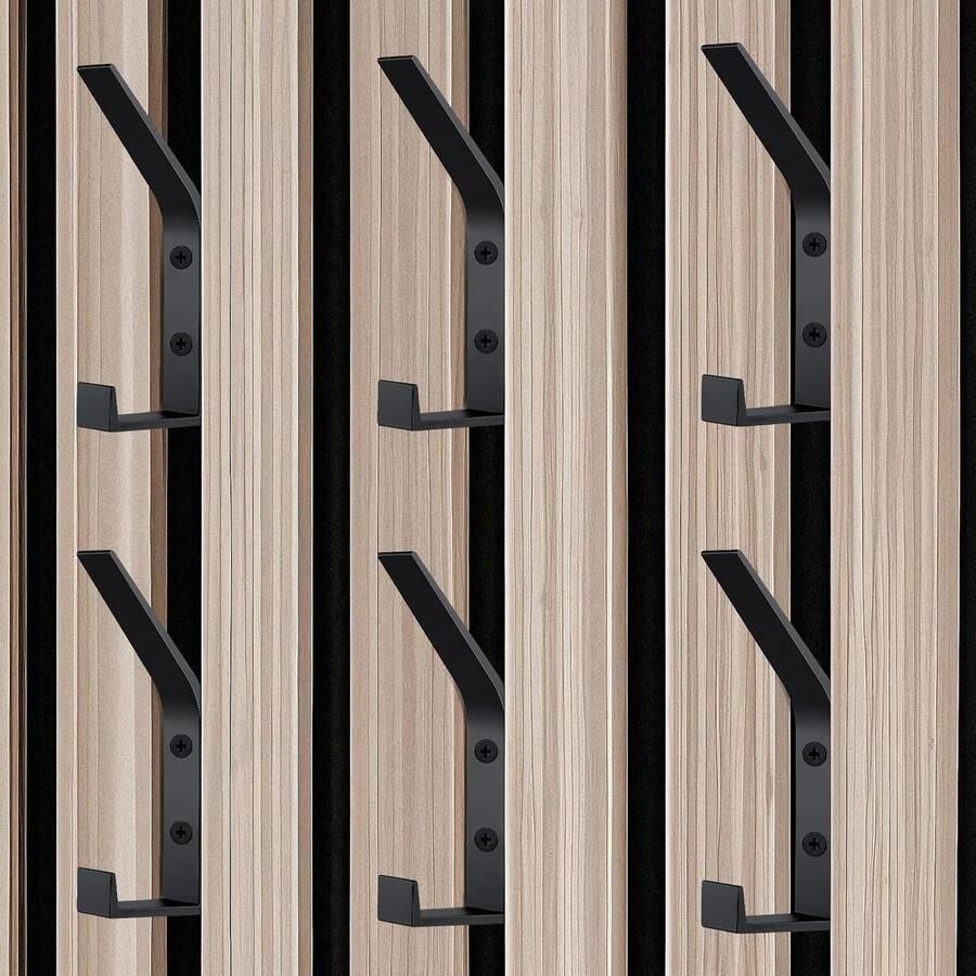 Wardrobe Hooks 6 Pcs Black Metal Coat Hooks Acoustic Panel Hooks (13mm) Modern Wall Hooks for Jackets Coats Hats Scarves Towels Handbags and More