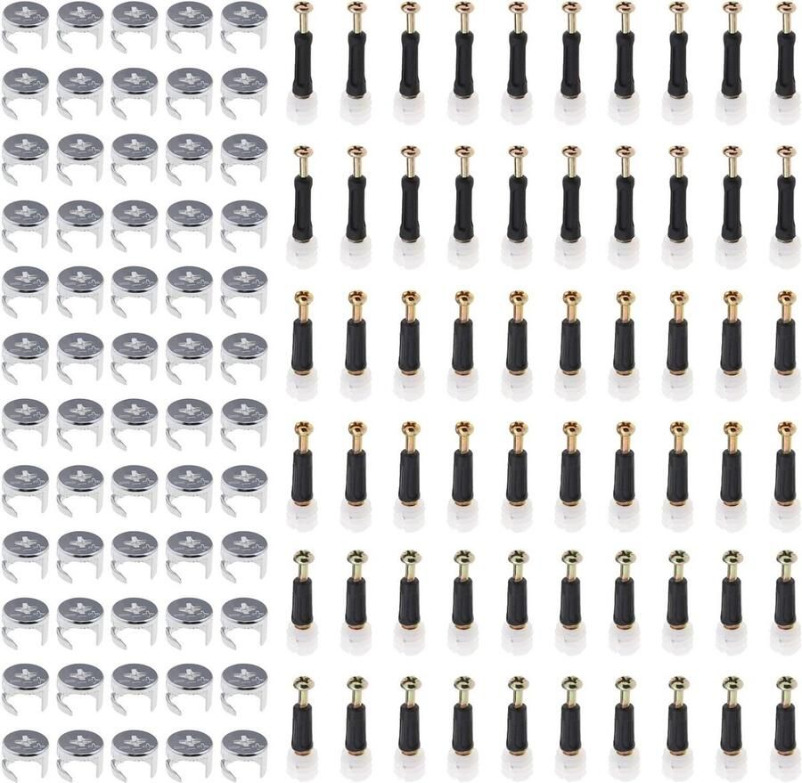 Allecto Plus Verbindingsbeslag Meubel 60 stuks Kast Lade Kast Cam Lock Fittings met Verbindingsbouten Meubelbevestiging Schroeven 3-in-1 Hardware Connectors Voor Kasten