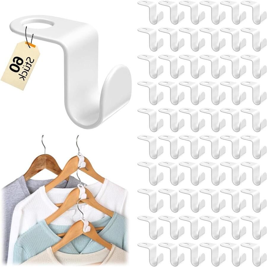 Allecto Plus 60 Stuks Verbindingshaken Ruimtebesparende Oplossing voor Kledingkast Kunststof Haken Wit