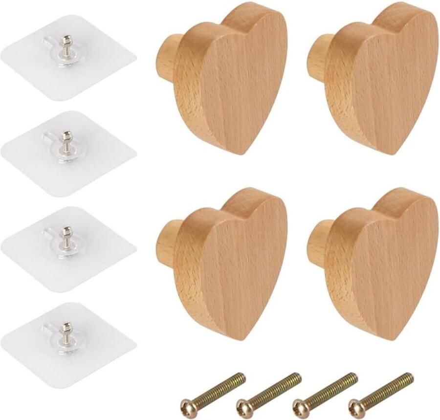 Allecto plus Set van 2 hartvormige houten handgrepen voor meubels Ladekast handgrepen van hout Meubelgrepen met charmante uitstraling