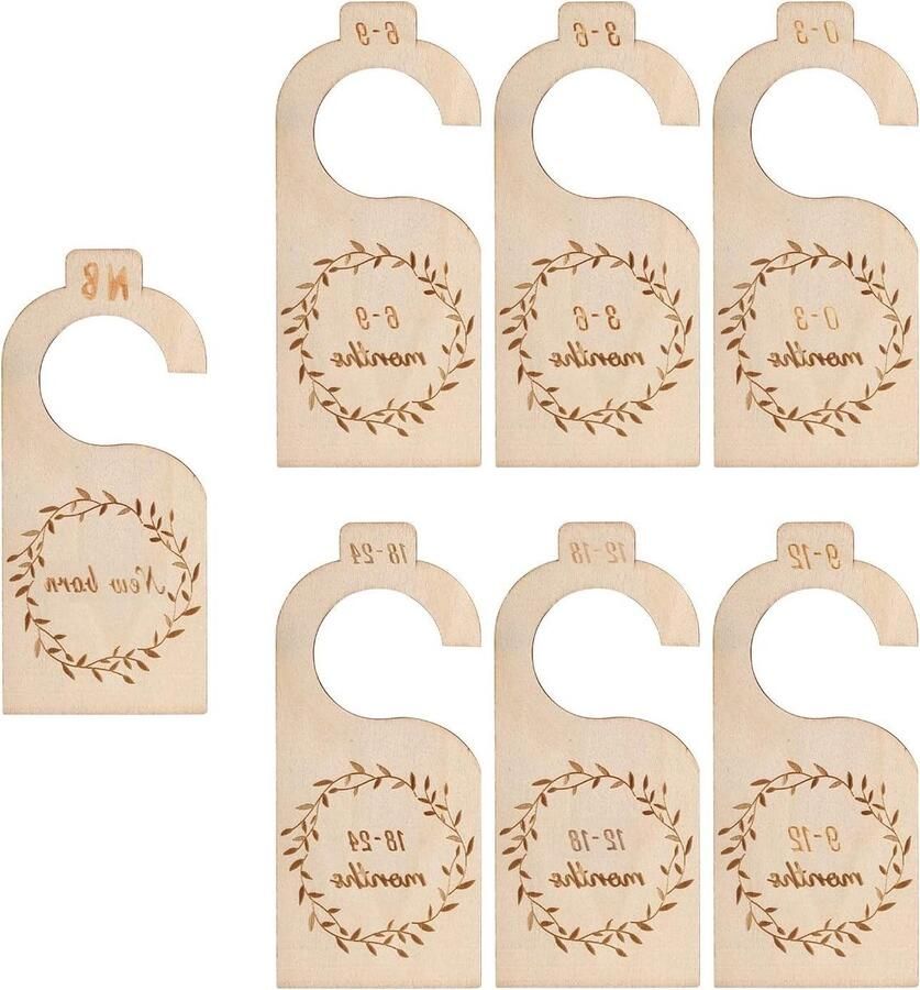 Allecto Plus 7-delig Set Houten Kledingverdelers voor Baby's 0-24 Maanden Kledingkast Organisatie met Leeftijd Verdelers Handige Baby Kleding Opbergers