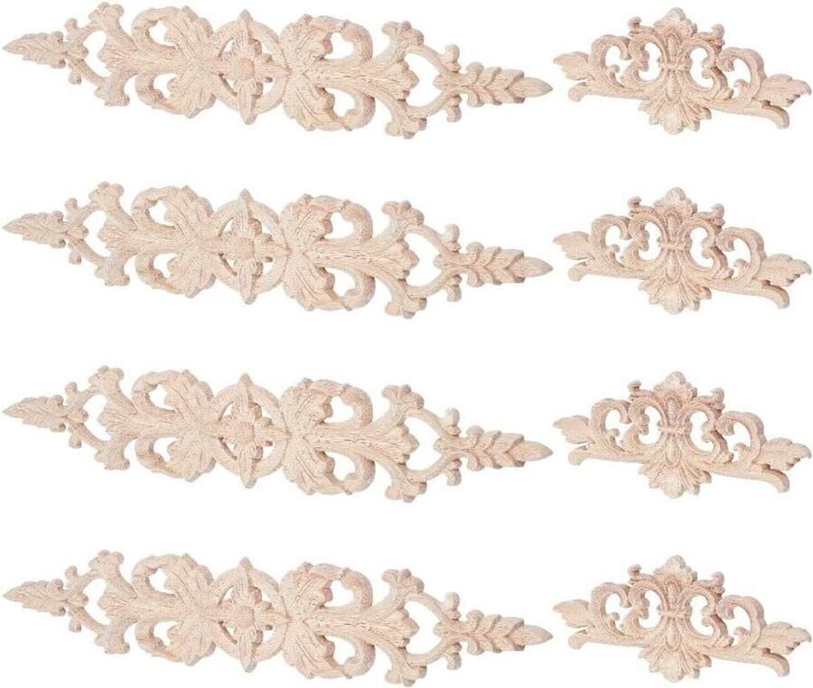 Allecto plus 8-delige houten applicaties voor meubels ongeverfd decoratie voor wandkasten deuren bedden 2 stijlen PapayaWhip