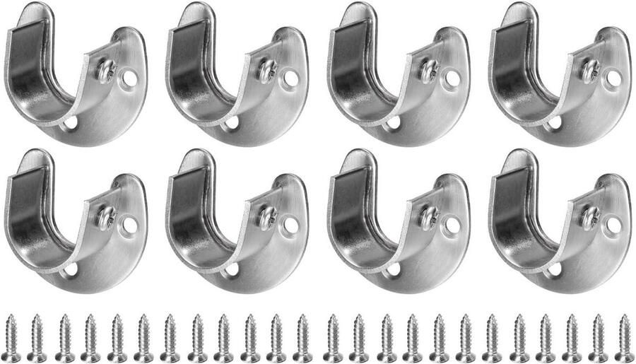 Allecto plus 8-delige Set Roestvrijstalen Kledingstanghouders voor Kledingkasten Inclusief Schroeven Zilverkleurig