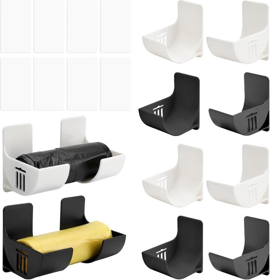 Allecto plus 8 opslag houders voor kastdeuren en wandrek Zelfklevende organizer tinfolie waspapier vuilniszak Wit en zwart