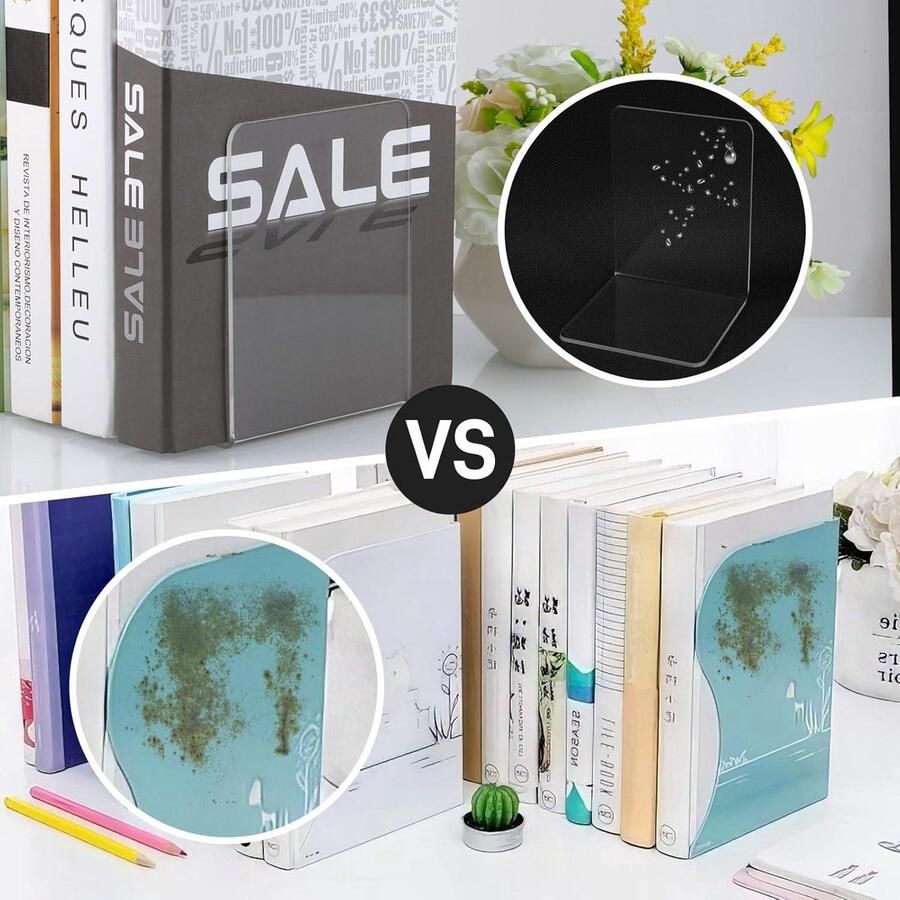 Allecto Plus 8 stuks doorzichtige acryl boekensteunen voor boeken bibliotheek thuis kantoor bureau