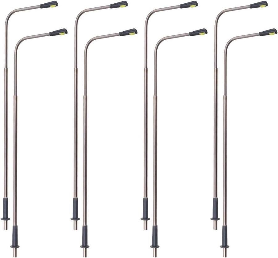 Allecto Plus 8 stuks Model Spoorweg Trein Lamp Posts met LED Verlichte Straatlantaarns Metaal Enkelkoppig HO OO Schaal
