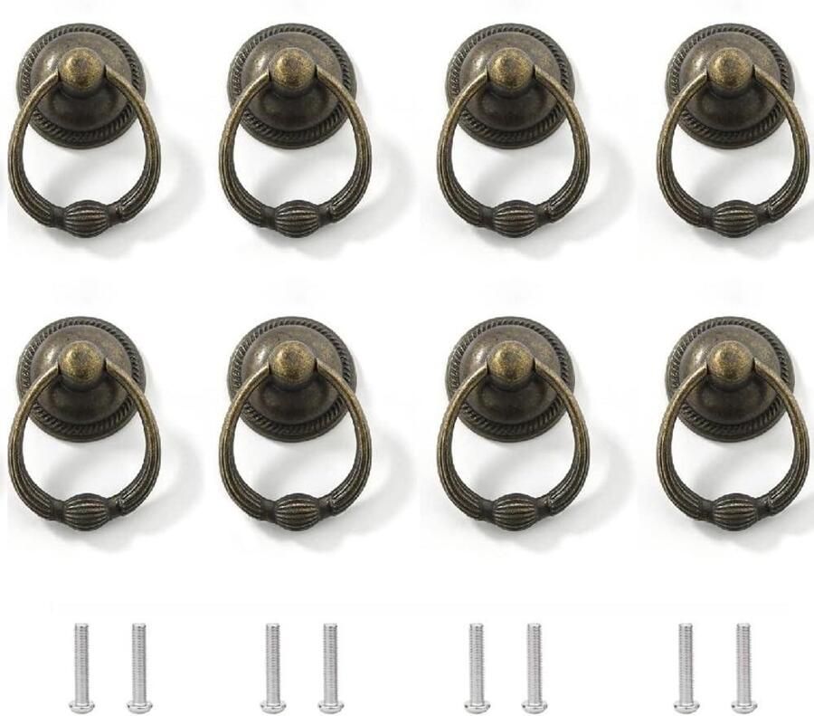 Allecto Plus 8 stuks retro ring lade knoppen met antieke stijl meubels keukenkast lade dressoir inclusief schroeven