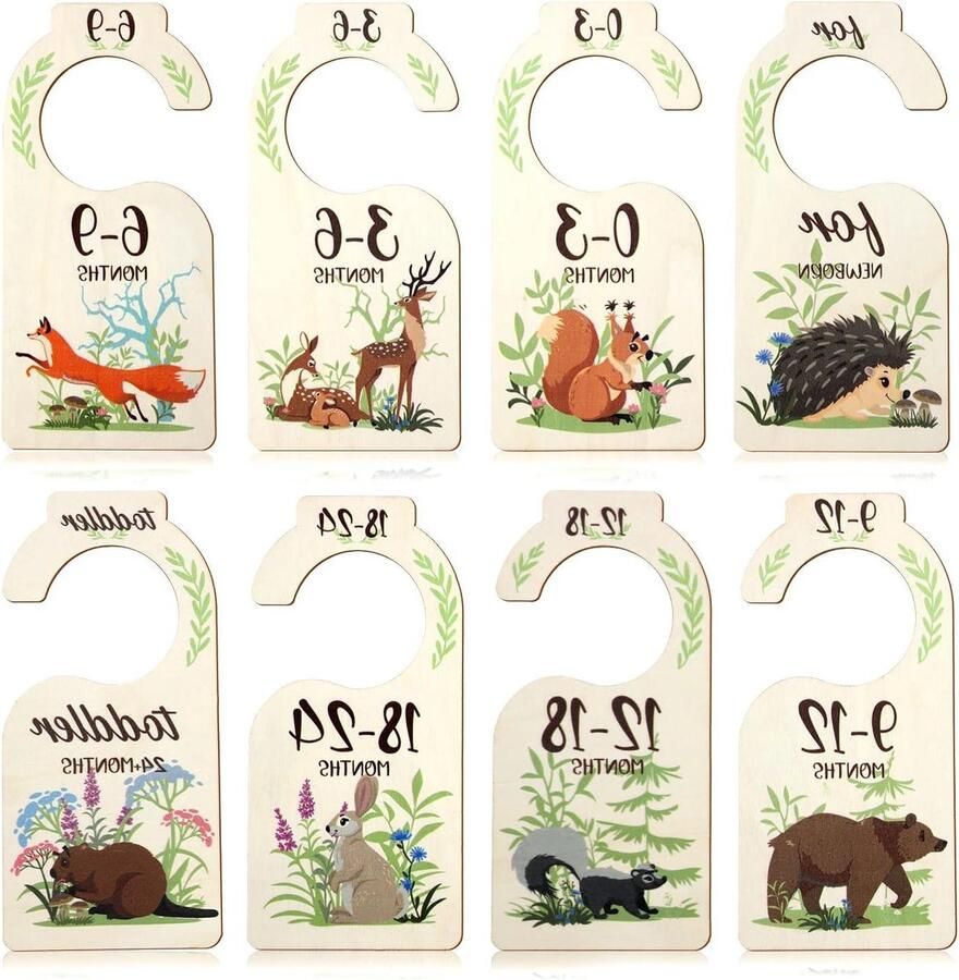 Allecto Plus 8 Stuks Schattige Houten Babykleding Verdelers met Dierenpatronen Babykast Organisatie voor Opslag Pasgeboren tot 24 Maanden