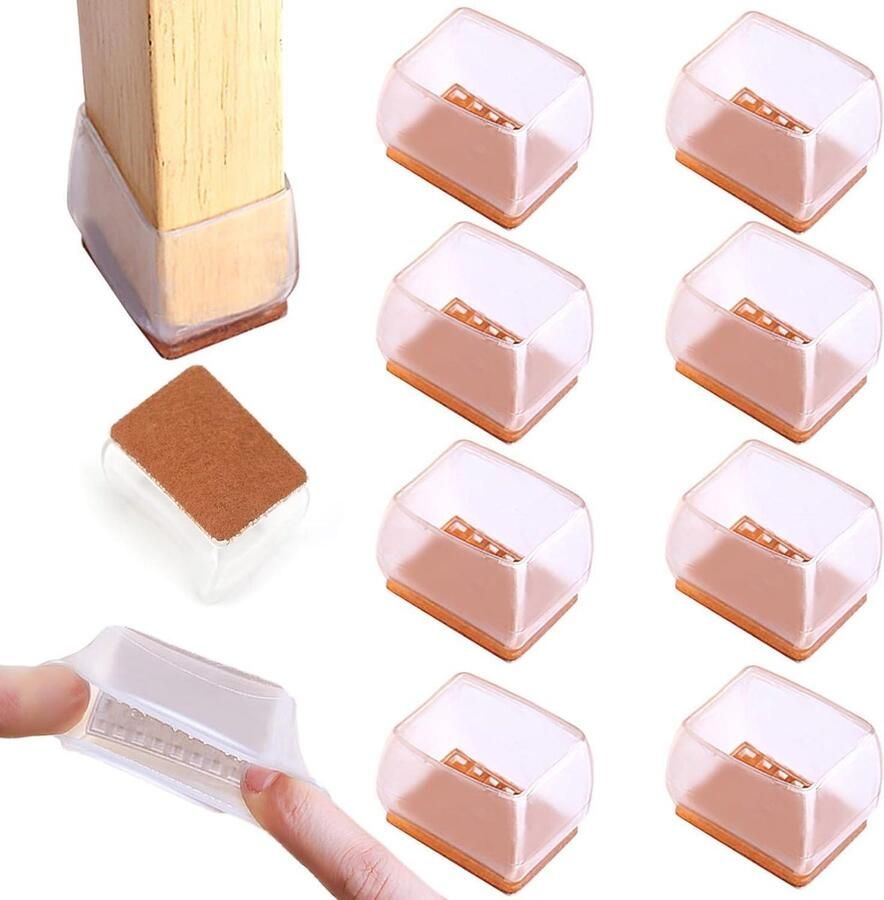 Allecto Plus 8 stuks stoelbeschermers voor stoelpoten (32 x 22 cm) transparant siliconen krassenbescherming ruisonderdrukking