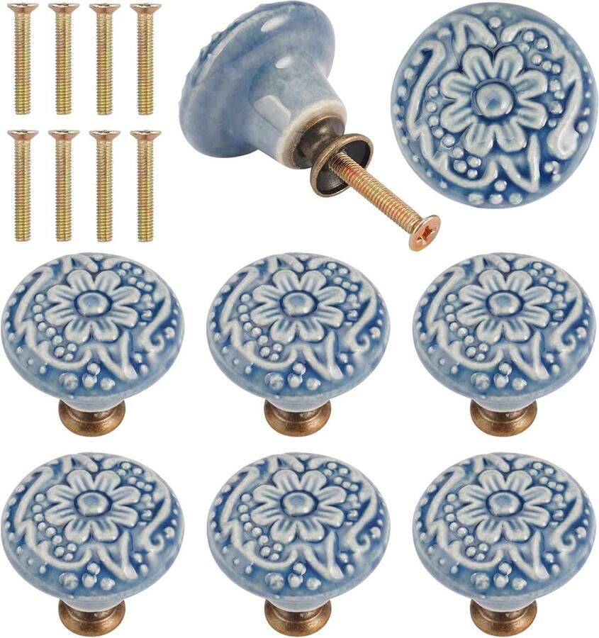 Allecto Plus 8 stuks Vintage Keramische Deurknoppen Handvat 35mm met Schroeven voor Meubels Ladekast Kast Keuken Organizer