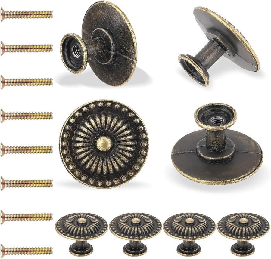 Allecto Plus 8 stuks Vintage Retro Kastknoppen Zonnestralen Patroon Mat Brons (30 x 19mm)