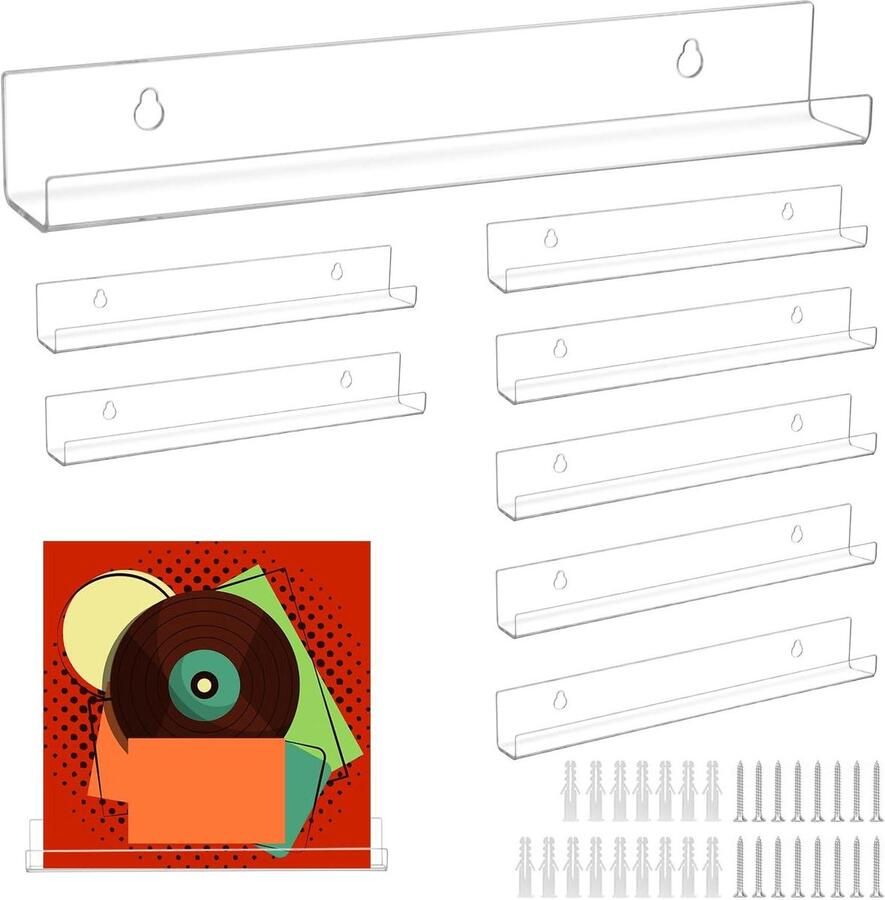 Allecto Plus Planken Vinyl Platen Zwevende 30.5 cm Acryl Wandplank voor Slaapkamer Woonkamer Badkamer Set van 8 Stuks