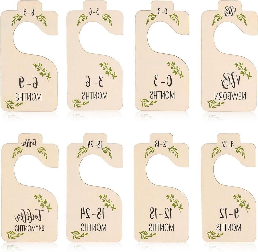 Allecto Plus 8st Babygarderobe Organizers voor Kledingkast Houten Kinderkamer Accessoires Dubbelzijdige Opbergers voor Baby- en Peuterkleding Kinderkamerdecoratie Veelzijdige Kledingorganisatie