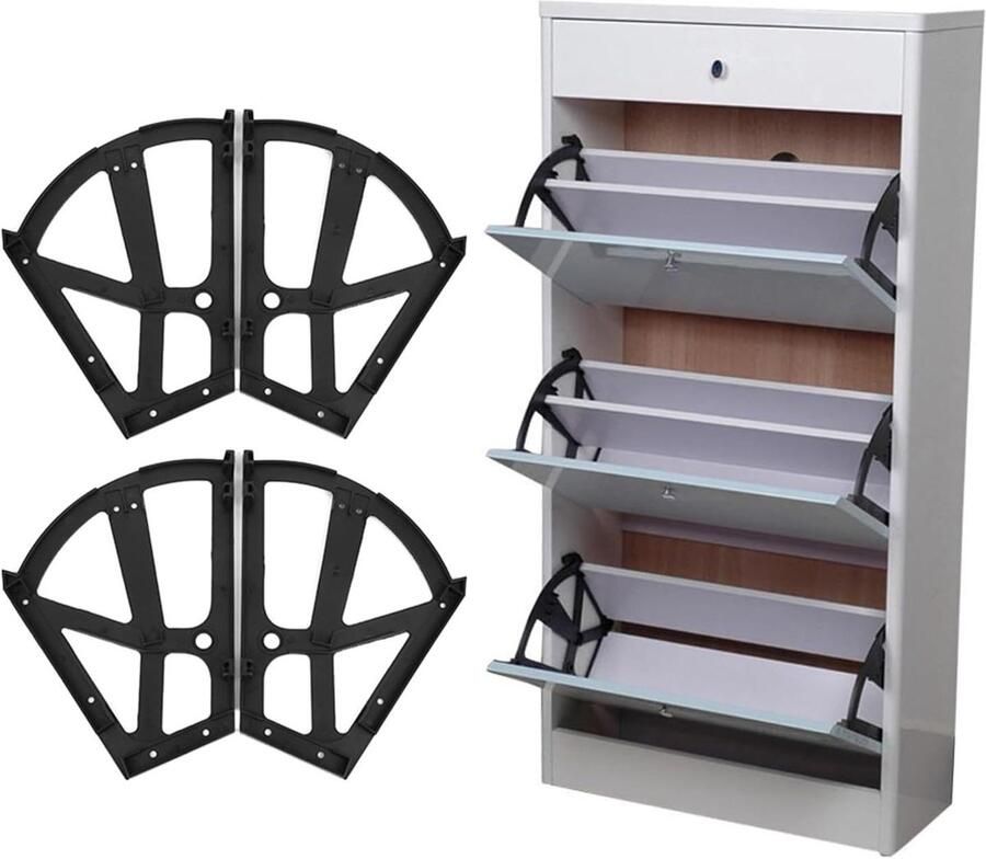 Allecto Plus Accessoires voor huismeubilair: set van 4 schoenenlade-scharnieren voor kasten inclusief vouwplaatframe en draaibare planken. Verhoogt de capaciteit van de kast 26 x 20 cm