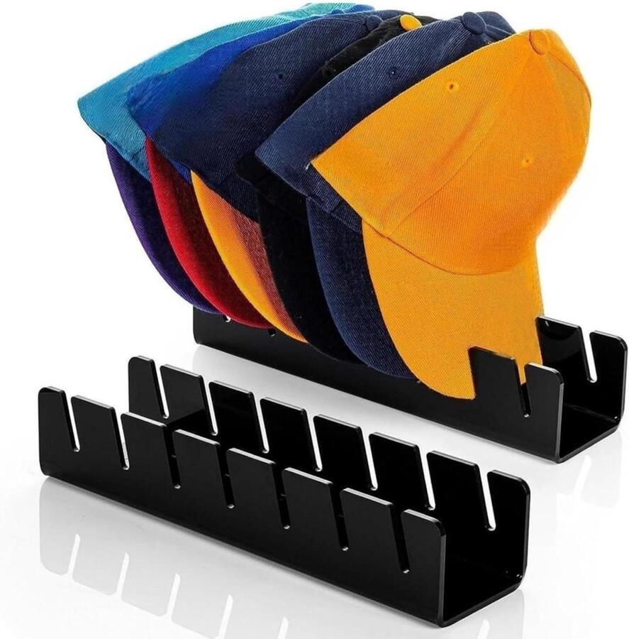 Allecto Plus Acryl Baseball Organizer Plank 2 Pack Baseball Caps Display Ruimtebesparend Hoedenrek voor Slaapkamer Kast Dressoir Praktische Opbergoplossing Zwart Organisatie en Orde creëren Hoedenhouder met Stijlvol Design