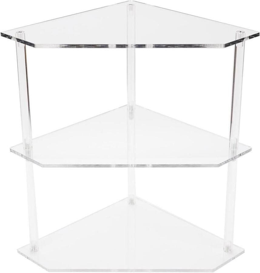 Allecto plus Acryl Bijzettafel Driehoekig Design 3-laags Woonkamer Slaapkamer Badkamer Helder Nachtkastje met Accent Moderne Hoektafel met Opbergmogelijkheden