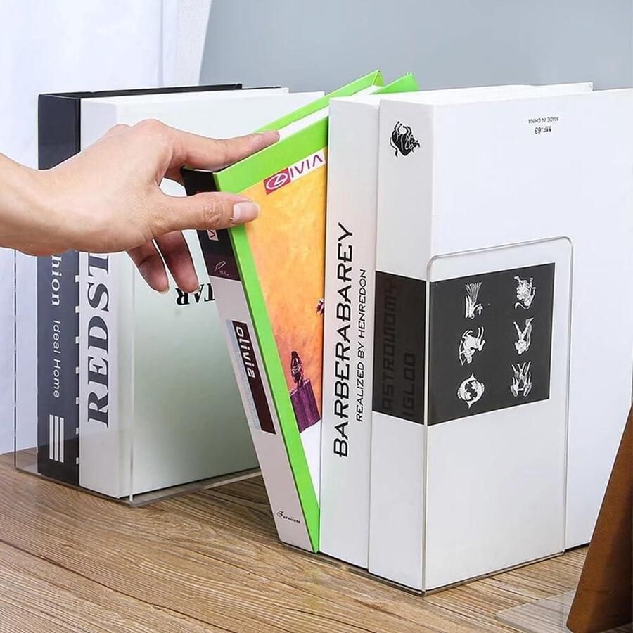 Allecto Plus Acryl Boekensteunen Transparante Acryl Boekensteunen voor School Thuis Kantoor Bibliotheek Boeken Organisatie (12.5 x 18 x 12.5 cm)