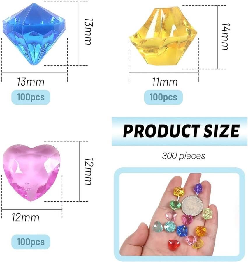 Allecto Plus Acryl Diamanten Edelstenen Set van 300 Stuks Hartvormig en Kleurrijk Decoratie voor Vazen Tafels Bruiloften en Knutselprojecten
