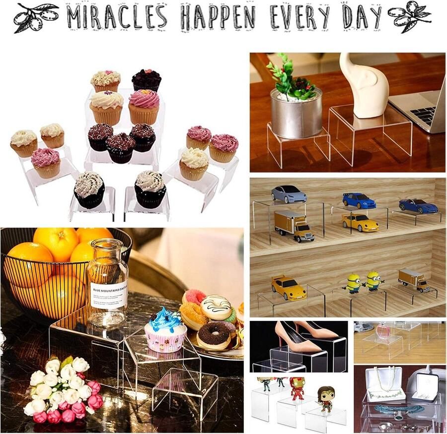 Allecto plus Acryl display plateau stand 6 stuks U-vormige sieradendisplay houder Heldere plateau plank vitrine Sieraden display inclusief tafeldecoratie