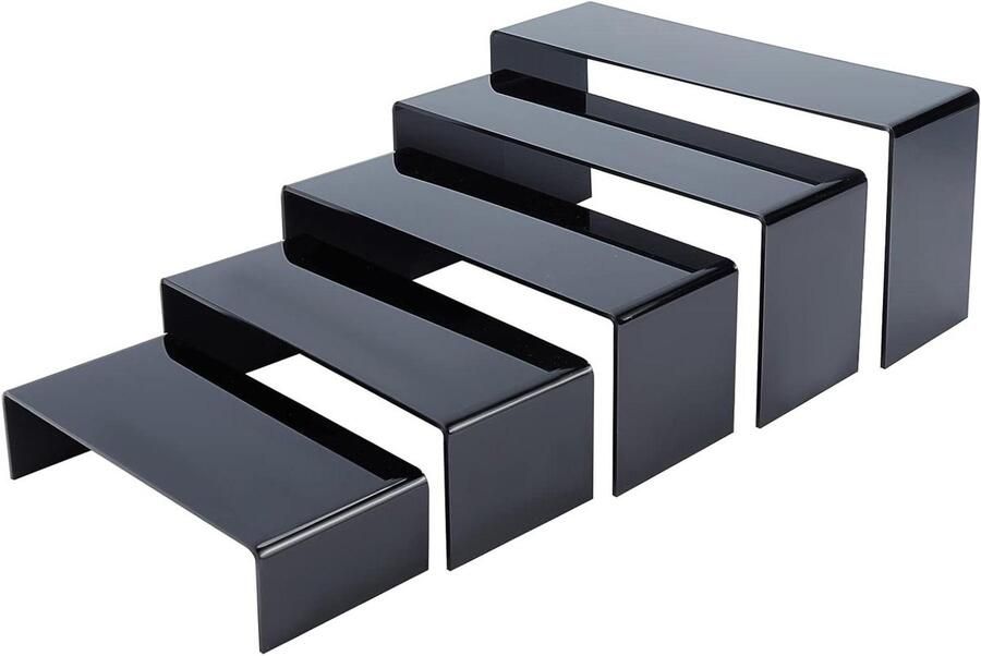 Allecto plus Acryl display standaard in 5 maten voor sieraden en cosmetica Zwart decoratief rek voor vitrine Geschikt voor dessert cupcakes snoep en actiefiguren