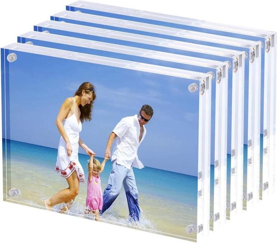 Allecto Plus Acryl fotolijst 13x18 cm Magnetische fotolijsten voor bureau of tafel Transparant set van 5 stuks