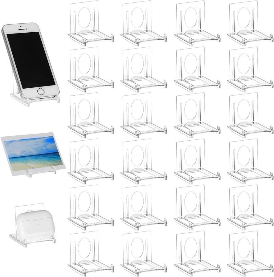 Allecto plus Acryl kaartenstandaard voor borden foto's en boeken Set van 24 stuks. Tafel displayhouder voor veelzijdig gebruik