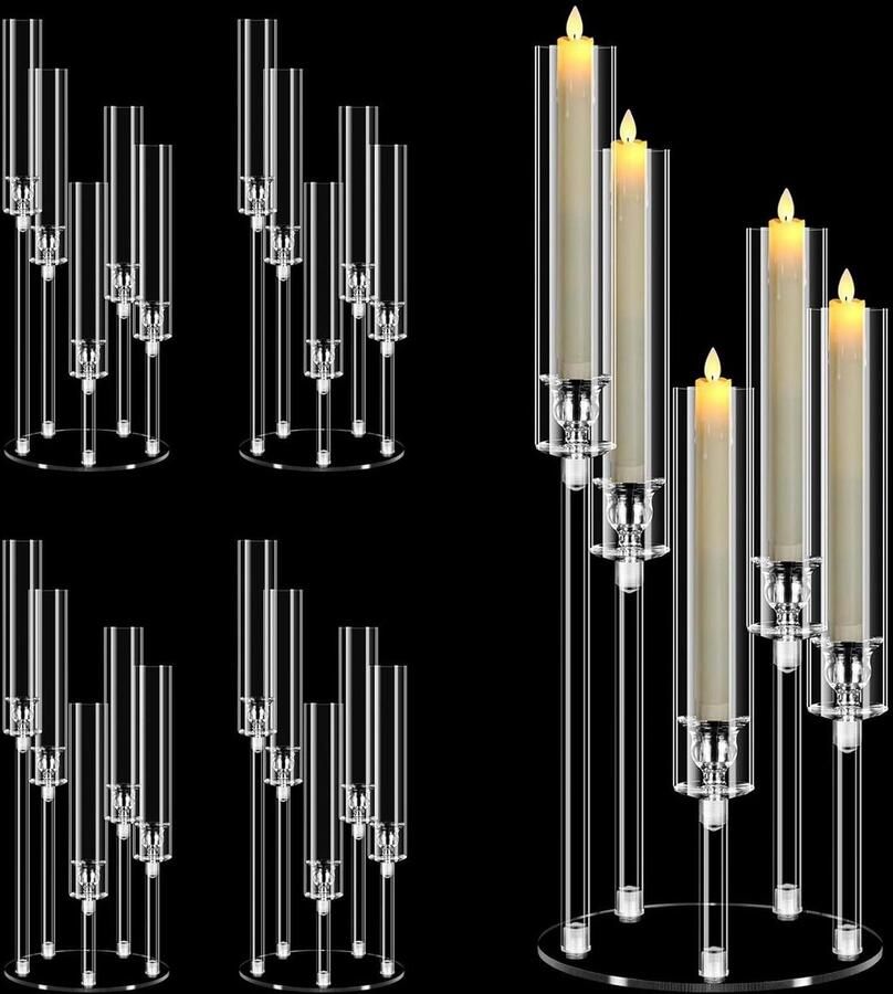Allecto plus Acryl Kandelaar Centerpieces voor Tafels Set van 5 58 cm Hoog Kerst en Bruiloft Decoratie Geschikt voor LED Kaarsen