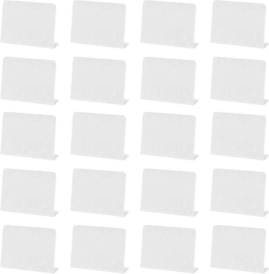 Allecto Plus Acryl Mini Schoolbord Set van 20 stuks L-vormig 100 mm x 75 mm Uitwisbaar Tafelblad Bord voor Bruiloftsfeest Wit