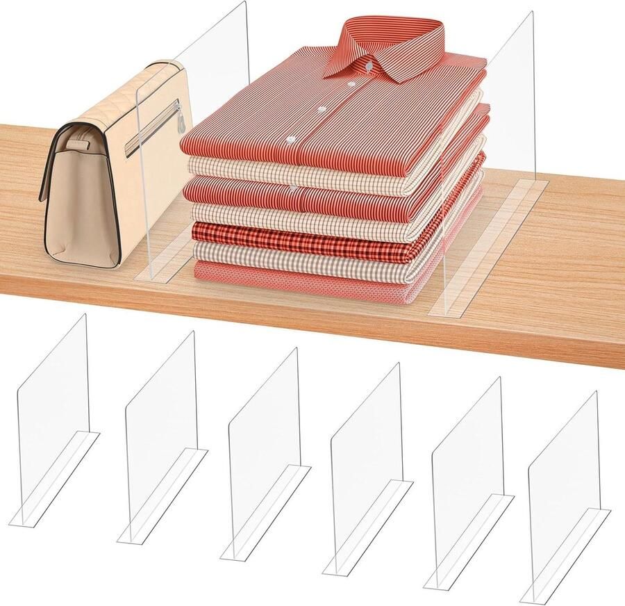 Allecto Plus Acryl Plank Scheiders [6 Stuks] Verticale Kast Organizers voor Slaapkamer Keuken Winkel Kantoor Transparante Lade Scheiders voor Kleding Geld Handdoeken Sokken en Meer