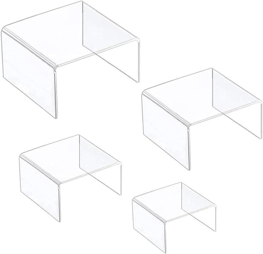 Allecto Plus Acryl Rek 4 Stuks Display Risers voor Ondersteuning en Organisatie Helder Design Vitrine Platform voor Showcase