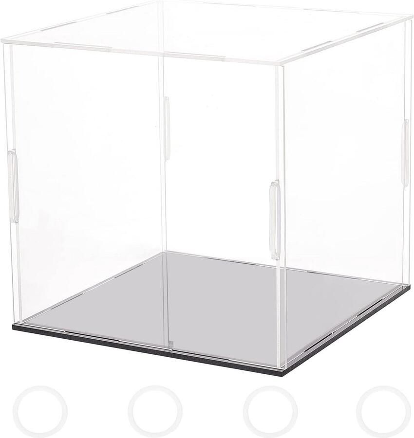 Allecto plus Acryl Vitrine met Zwarte Base 16x16x15cm Stofdichte Doos voor Actiefiguren en Speelgoed