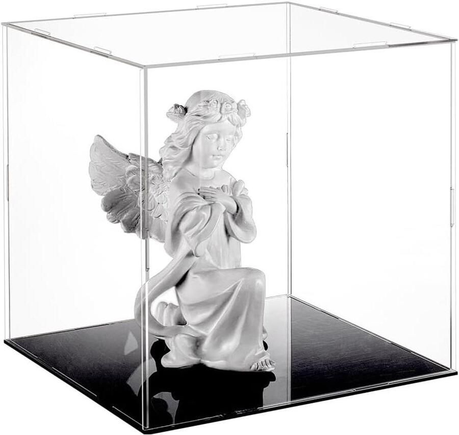 Allecto Plus Acryl Vitrine Met Zwarte Base 26x26x25cm Stofdichte Showcase Voor Actiefiguren Speelgoed en Collectibles Opbergdoos