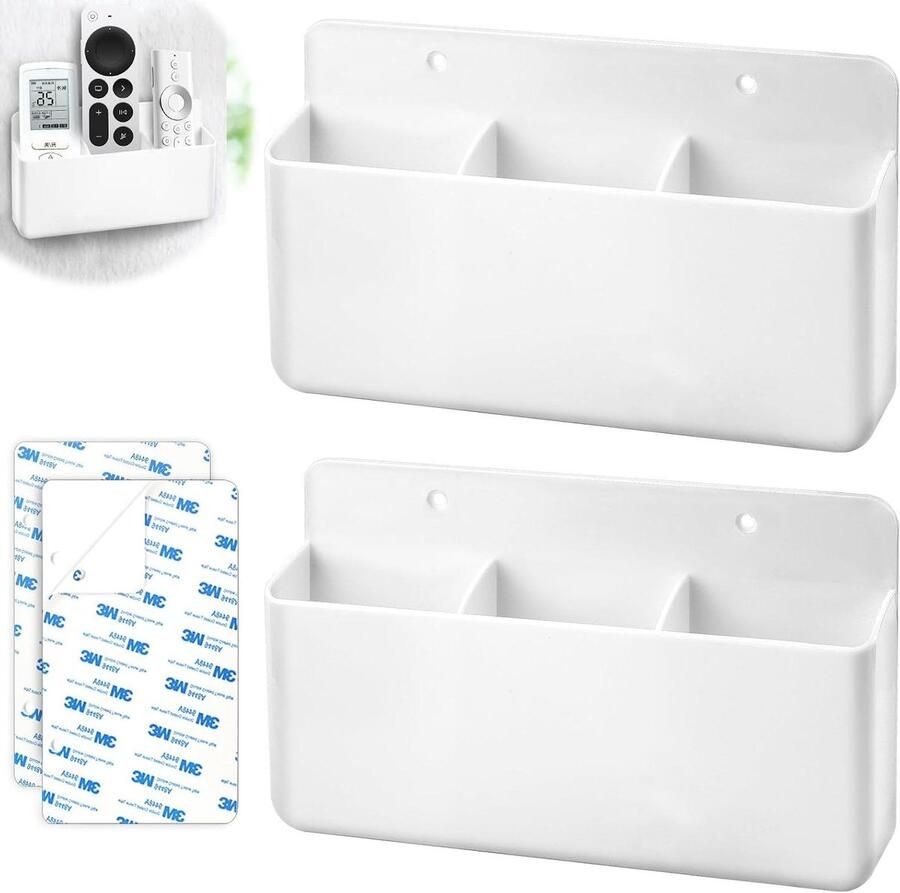 Allecto Plus Afstandsbediening Houder 2 Stuks Opbergdoos Wit Zelfklevende Wandmontage voor Woonkamers Kantoren Keuken en Meer
