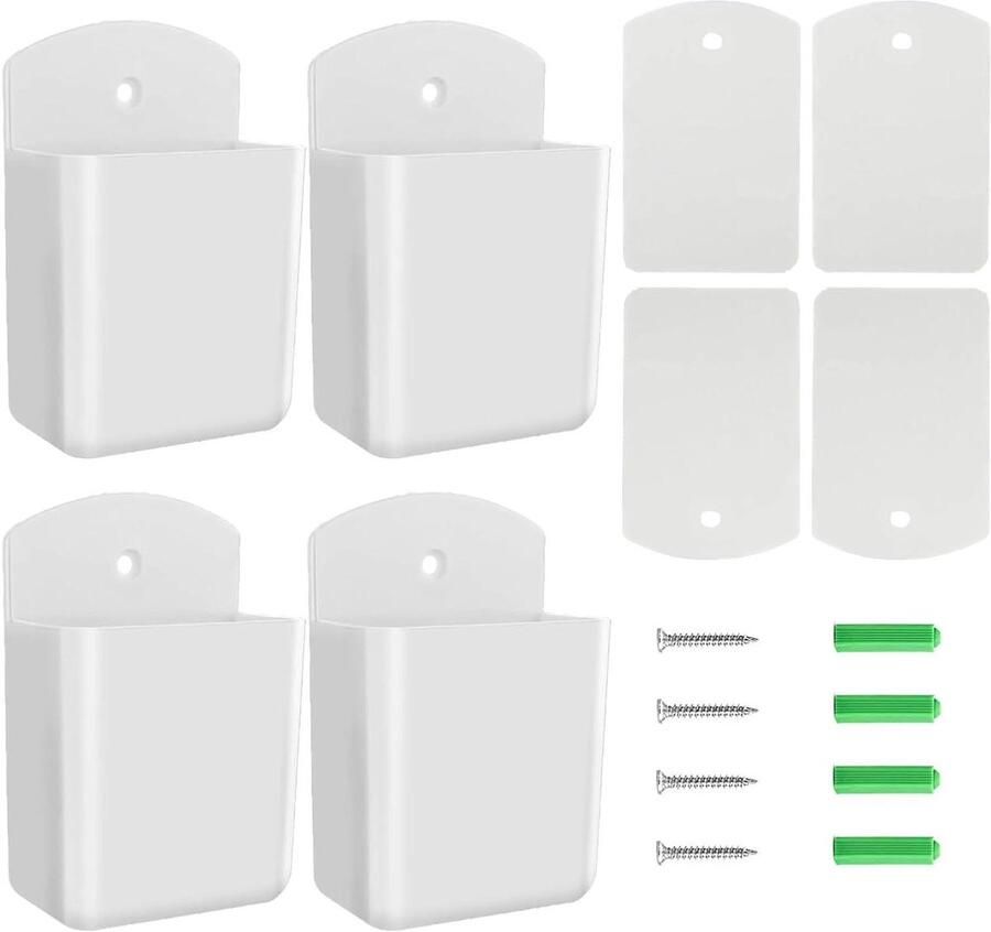 Allecto Plus Afstandsbedieninghouder 4 stuks Kunststof houder Wandorganizer box Multifunctioneel Wandhouder afstandsbedieningshouder Woonkamer Eettafel Slaapkamer Wit