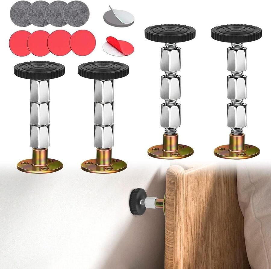 Allecto Plus Anti-shake-afstandhouders 4 stuks Verstelbare bedafstandhouder 33-111 mm Muur hoofdbord bedsteun Middenbalk bedbank tafel Metallic effect