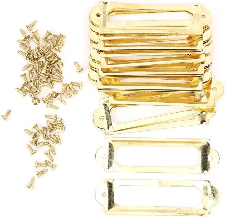Allecto plus Antieke Labelhouders (20 stuks) voor Office File Kabinet Metalen Visitekaartjesframes Lade Naamkaart Kast Carpenter Reparatie Decoratie Geel Brons