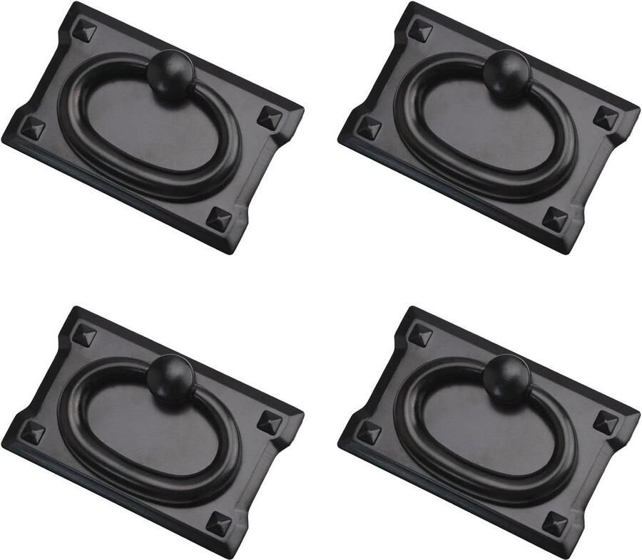 Allecto plus Antieke Lade Ring Pull Handvatten 4 Stuks Vintage Design Zwart Keukenkast Knoppen met Schroeven