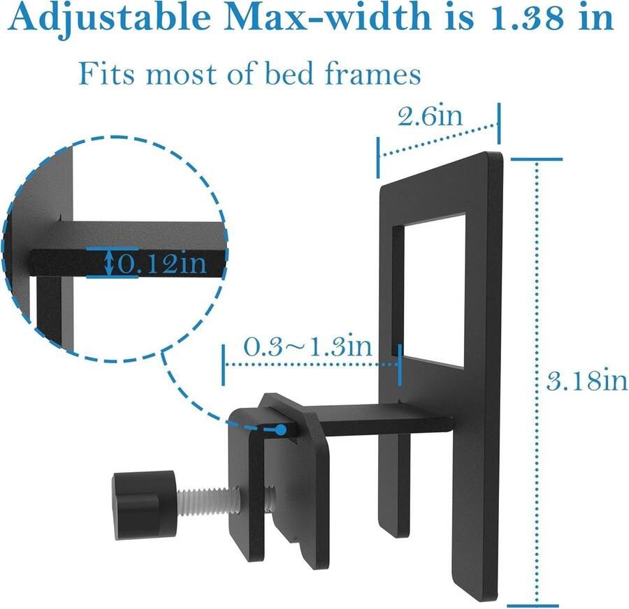 Allecto Plus Antislip matrashouders 6 stuks voor bedframes Verstelbare matrasafdichtingen Maratstopper Antislipmat Matrasverbinder Zwart