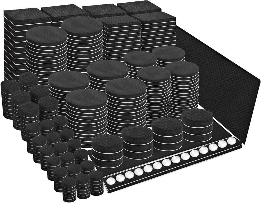 Allecto Plus Antislip Meubel Pads voor Hardhouten Vloeren 156 stuks Zelfklevende Rubber Voeten Vloerbeschermers met Anti Kras Stoelpoot Pads in Gemengde Maat