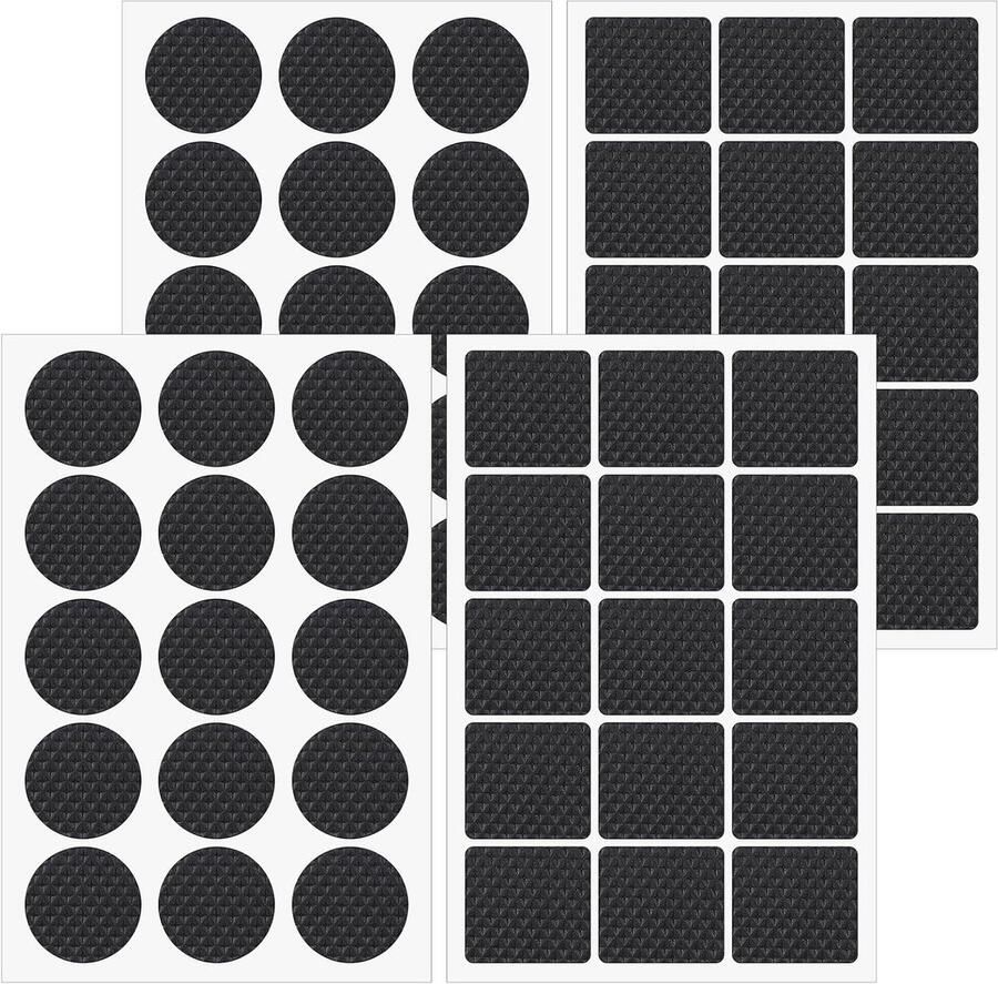 Allecto Plus Antislip meubelpads voor hardhouten vloeren Set van 60 stuks Meubelgrijpers en stoelbeenbeschermers Vloerbeschermers voor tafels en banken Rond en vierkant Zelfklevend rubber Voorkom krassen op de vloer