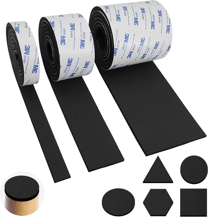Allecto Plus Antislip Rubberen Meubelpads voor Tafels en Stoelen Set van 3 Rollen Zelfklevende Meubelstoppers voor Meubelpoten Vloerbeschermer en Onderlegger Op Maat te Snijden Antislipmat Home Furniture Essentials