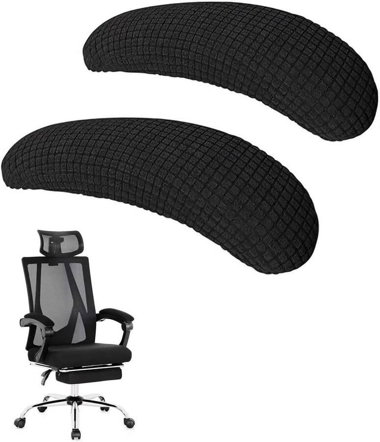 Allecto plus Armleuningbeschermers voor bureaustoelen elastisch polyester elleboogklachten verlichten bureaustoelbekleding Zwart