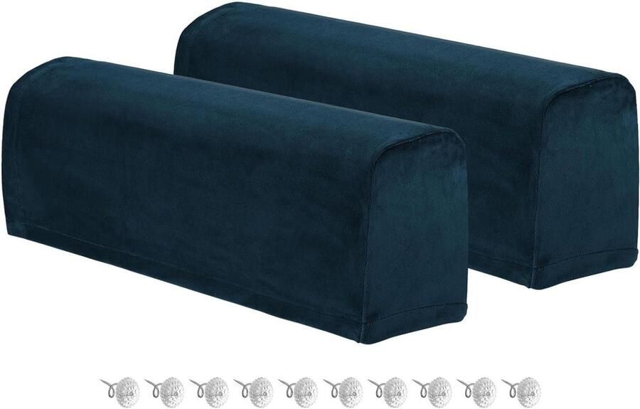 Allecto plus 2-delige armleuninghoezen voor bank en ligstoel polyester antislip marineblauw