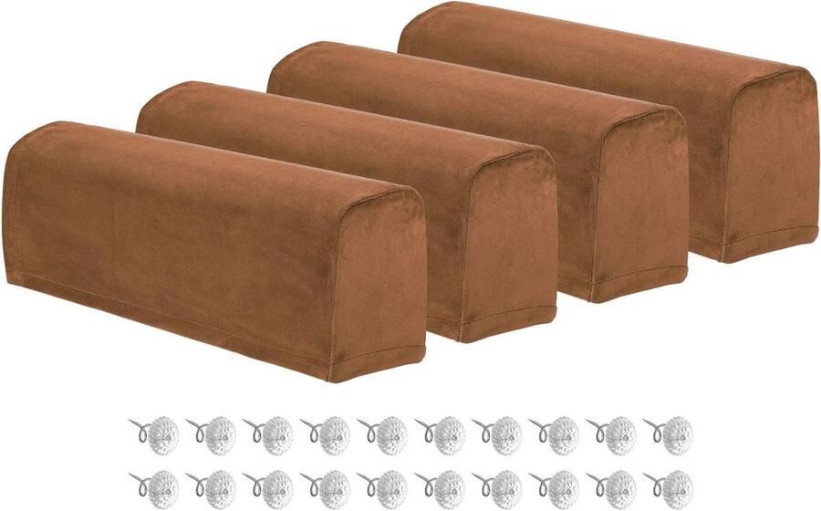 Allecto plus Stretch armleuninghoezen van polyester voor bank en ligstoel Antislip stoelarmbeschermers Camel 4 stuks